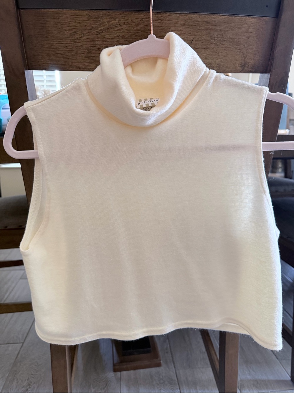 Cream Sleeveless Turtleneck Crop Top